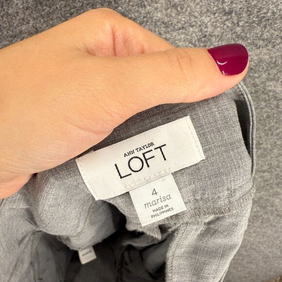 Loft Dress Pants Women 4 Gray Mid Rise Pleated Marisa Straight Pockets Wool - Picture 6 of 8